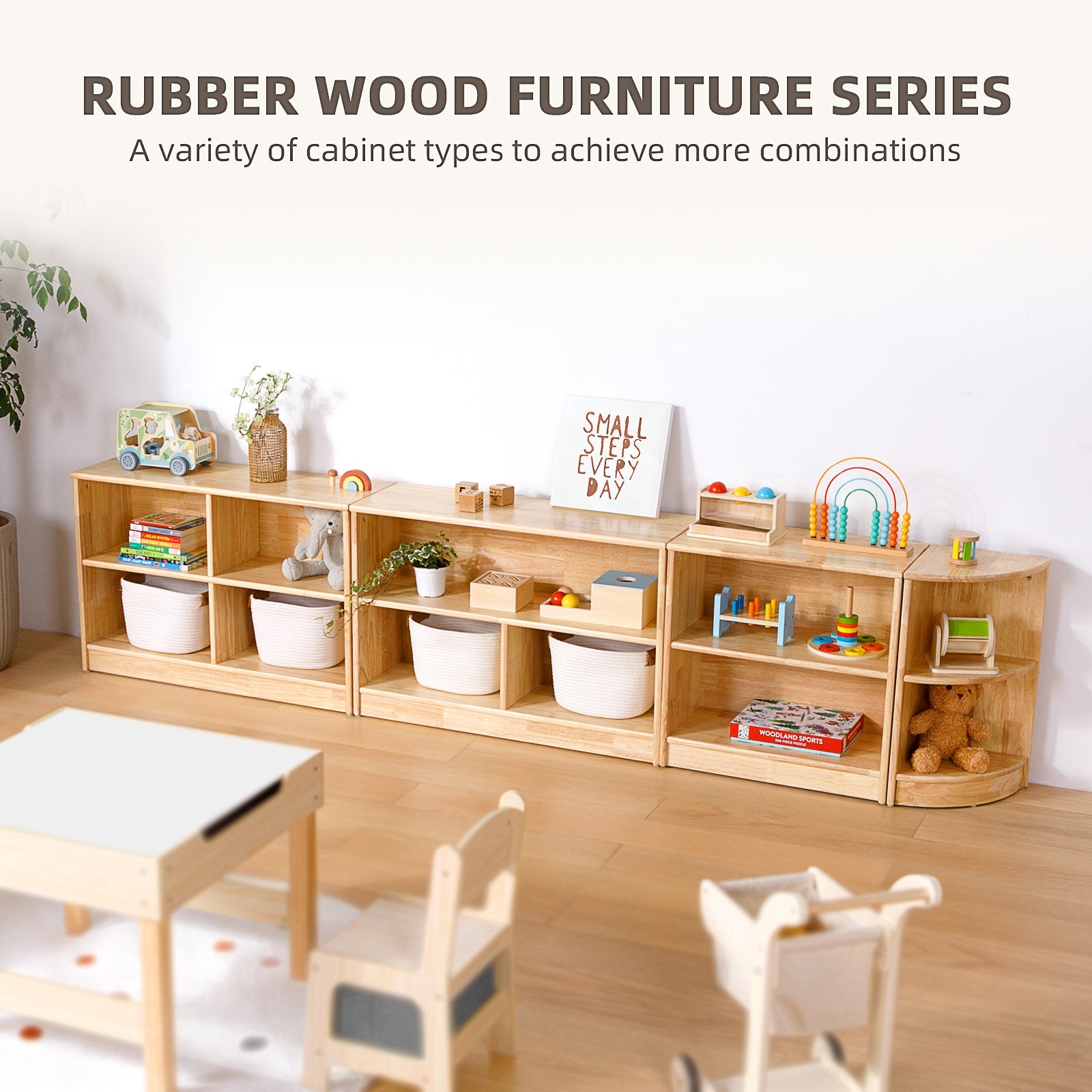 Rubber Wood 5-Compartment Montessori Shelf