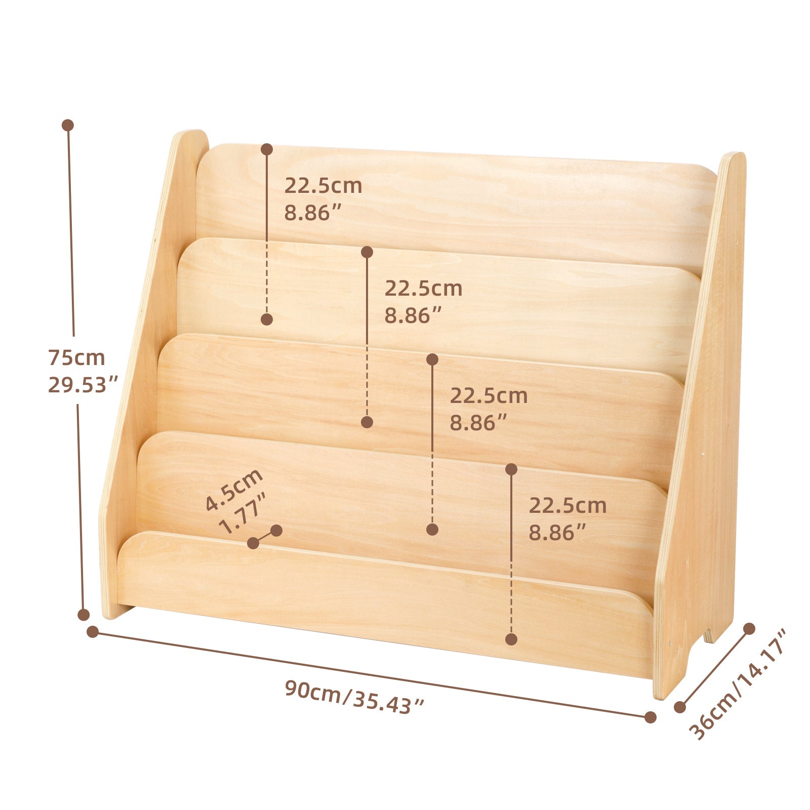 Kids Wooden 4-Tier Bookshelf