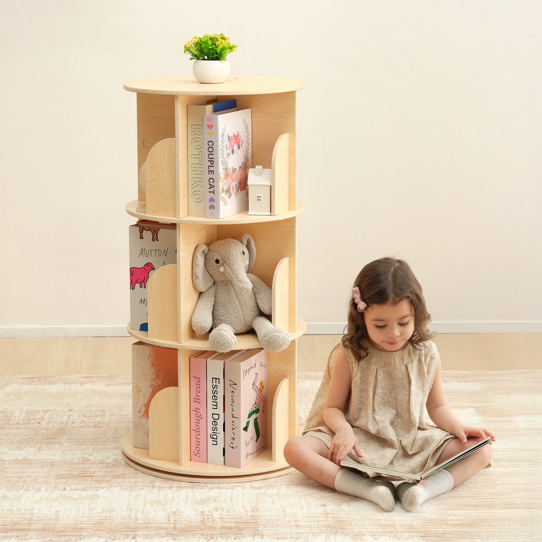 Kids Rotating Bookshelf Tower
