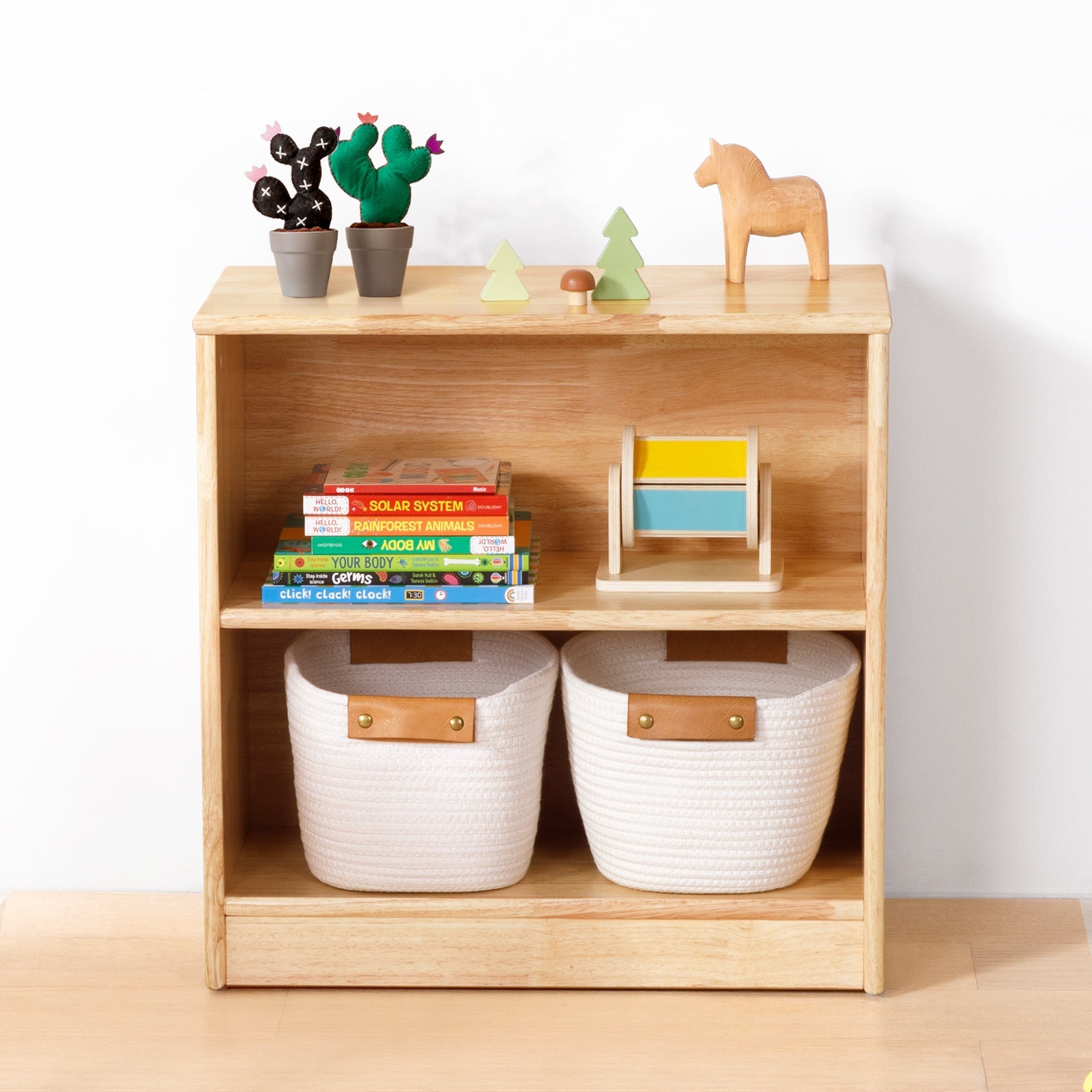 Rubber Wood Montessori Shelf and Toy Storage