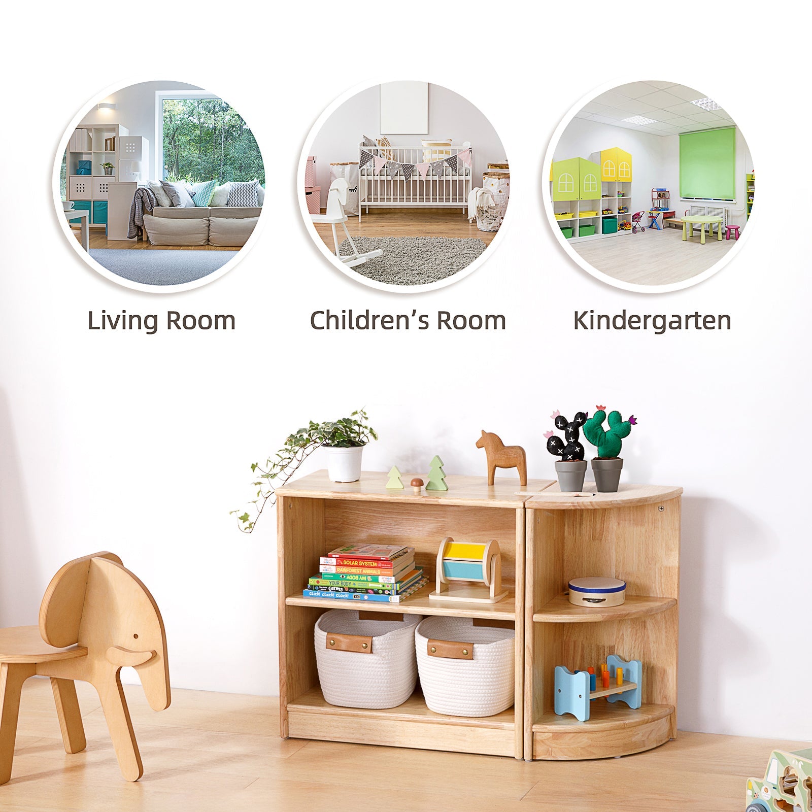 Rubber Wood Montessori Shelf and Toy Storage