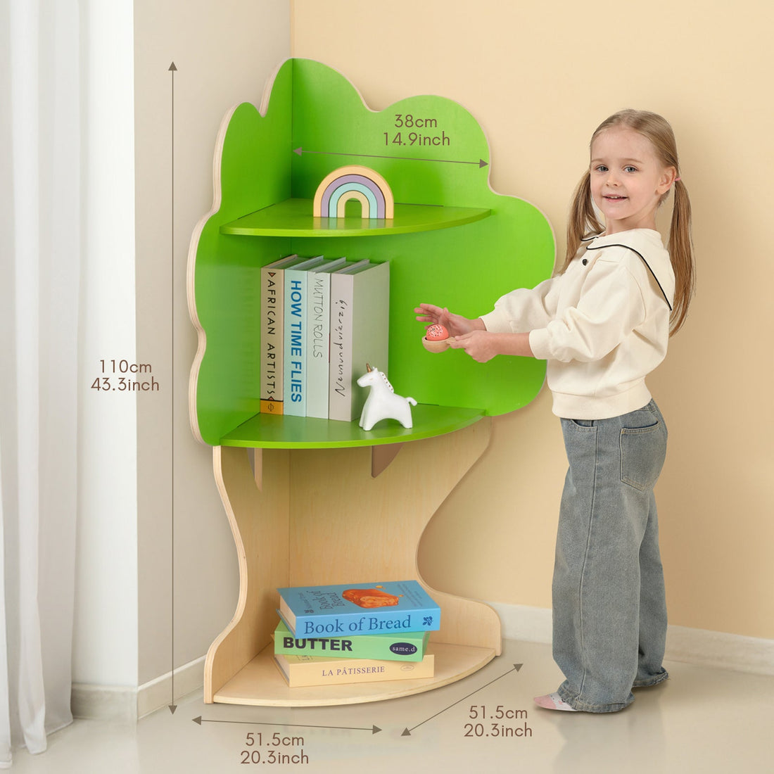 Tree Bookshelf for Kids Reading Nook, Corner Bookcase