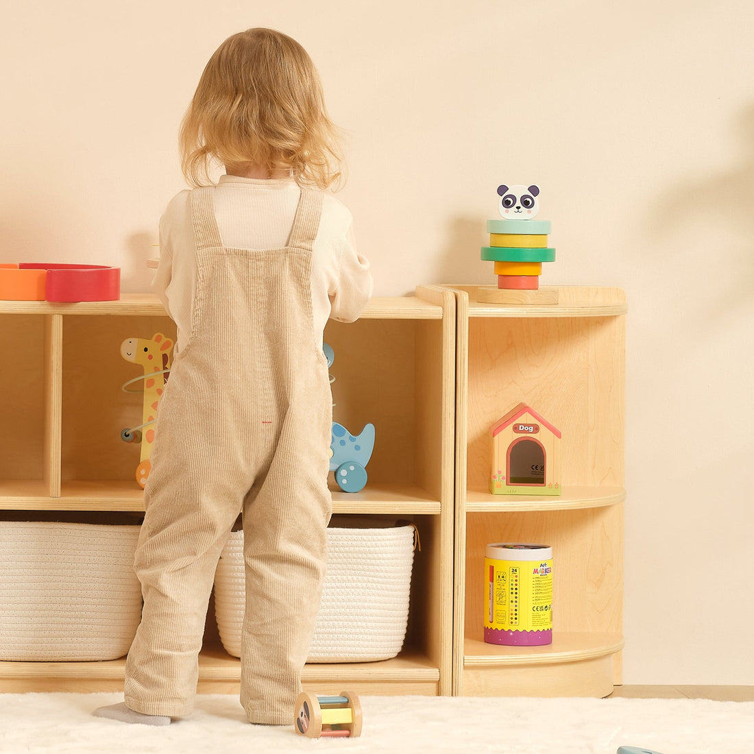 Wood Corner Cabinet, 2-Tier Toy Organizers and Storage