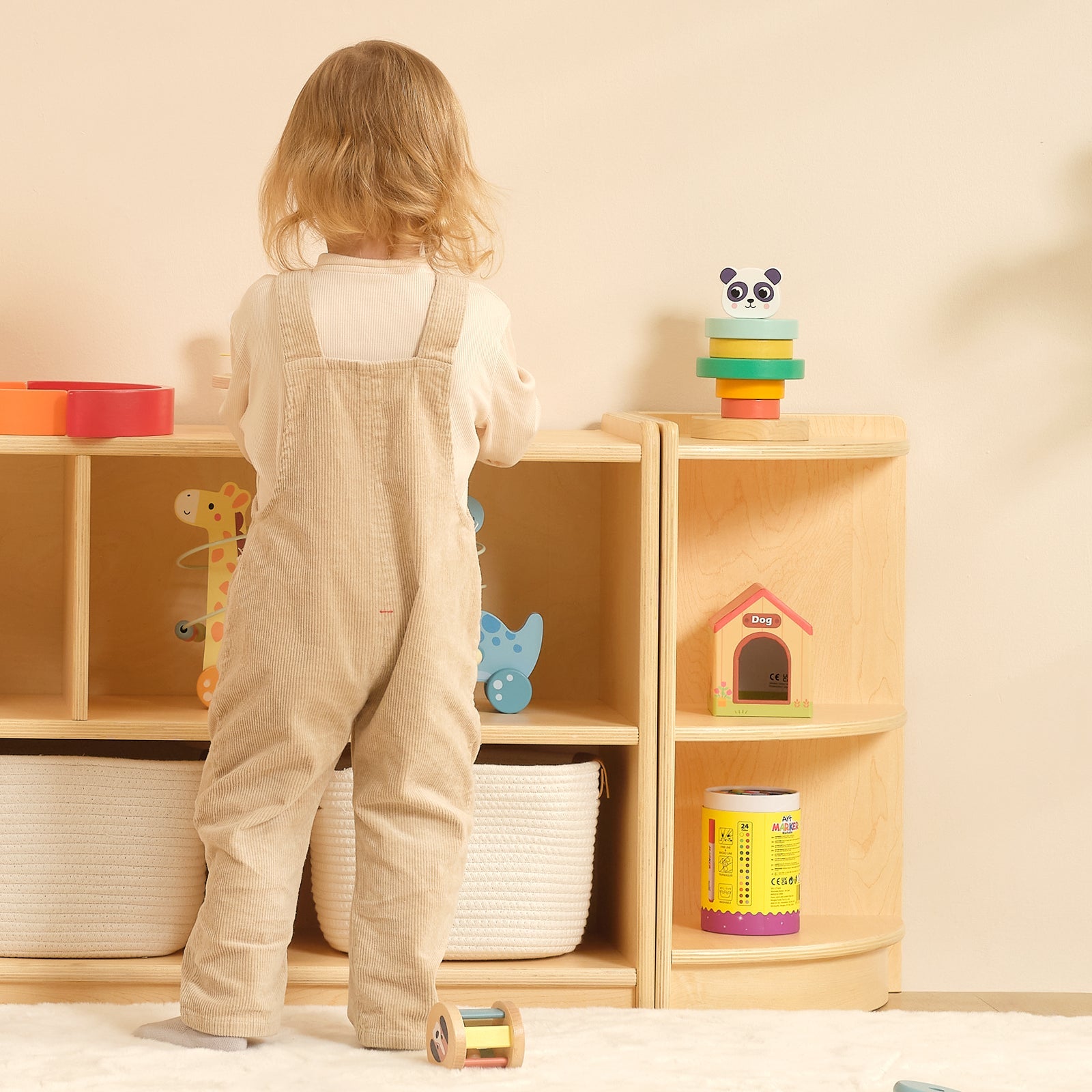 Wood Corner Cabinet, 2-Tier Toy Organizers and Storage