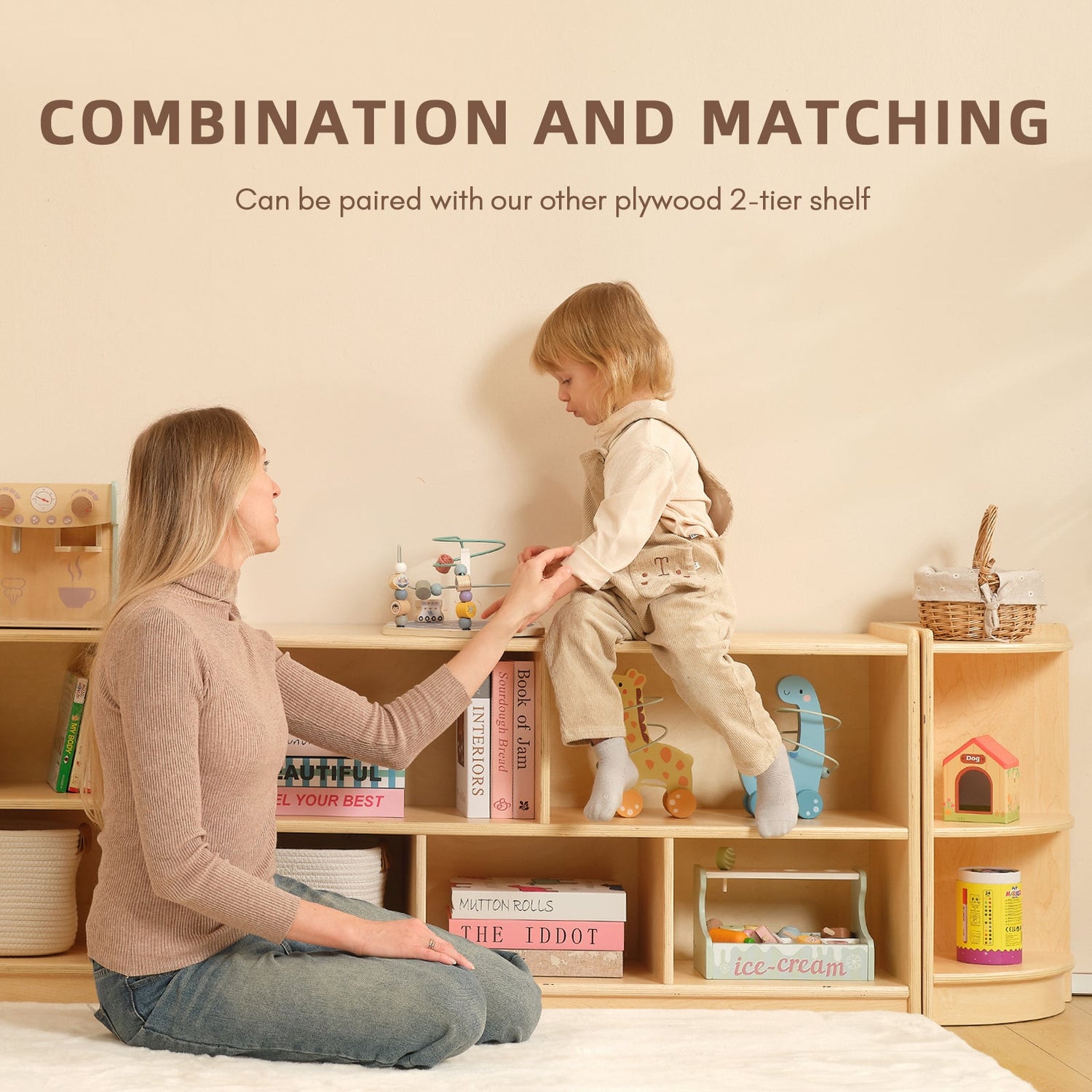 Wood Corner Cabinet, 2-Tier Toy Organizers and Storage