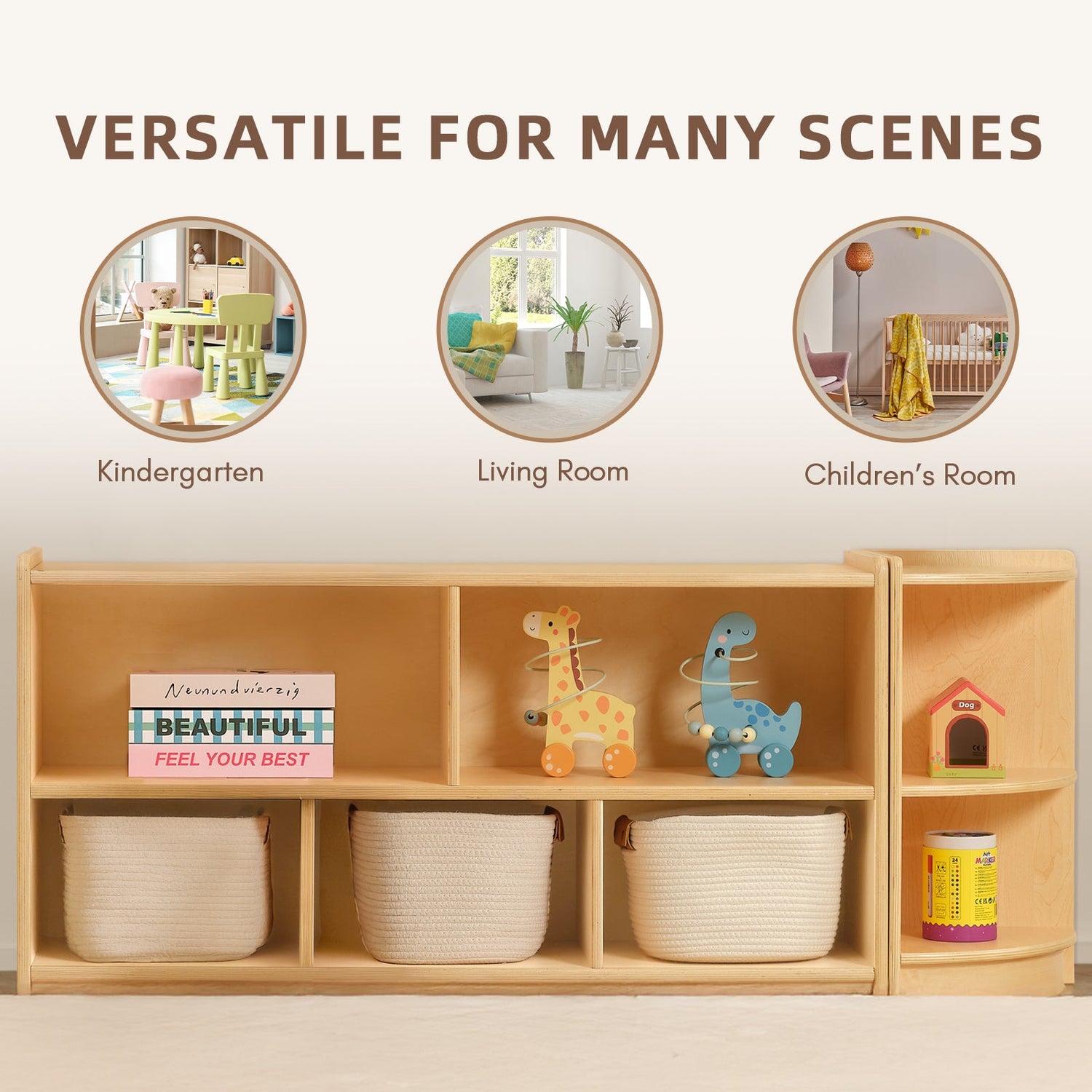 Wood Corner Cabinet, 2-Tier Toy Organizers and Storage