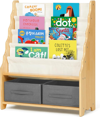 Tiered Bookshelf with Storage Cubby