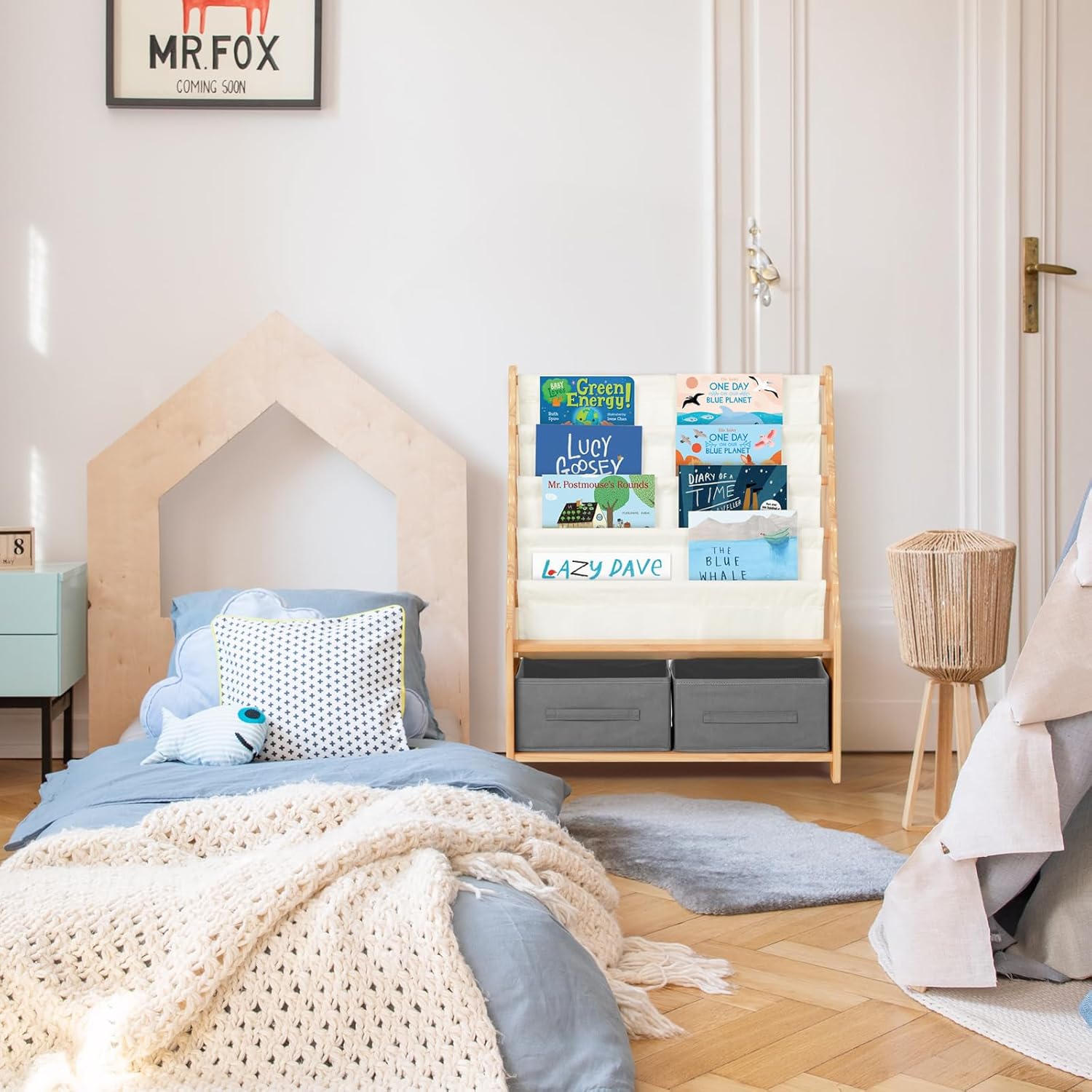 Tiered Bookshelf with Storage Cubby