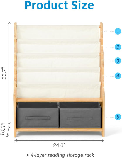 Tiered Bookshelf with Storage Cubby