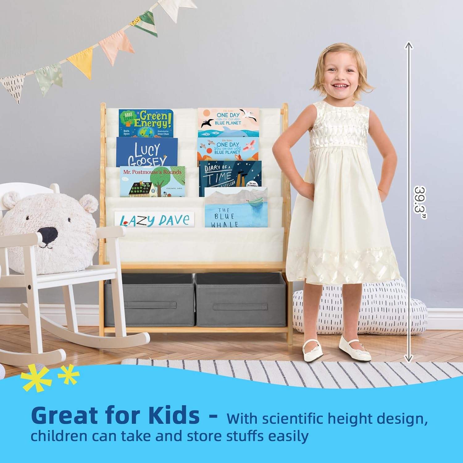 Tiered Bookshelf with Storage Cubby