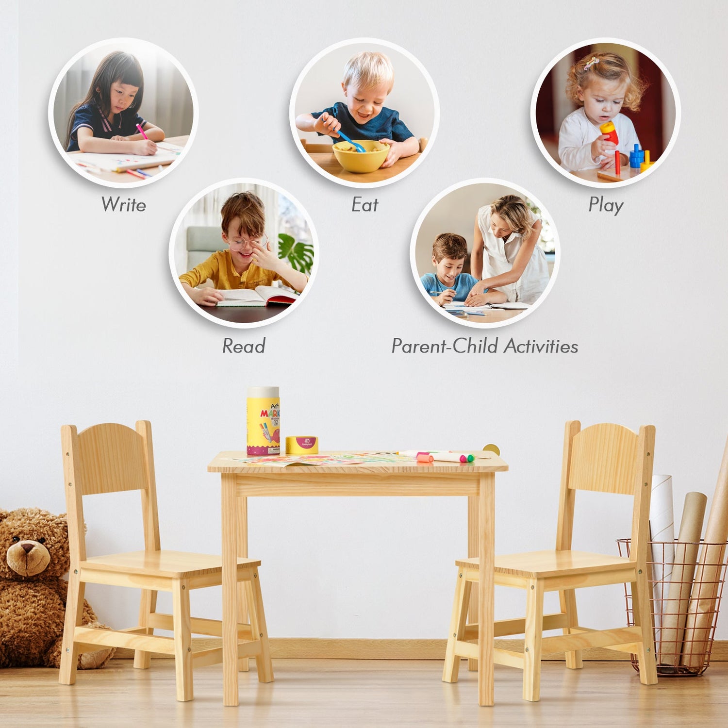 Solid Wooden Kids Table and Chair Set