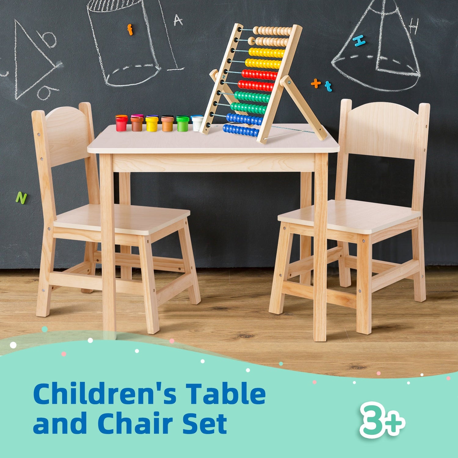 Wood Kids Table and Chairs Set